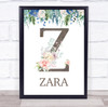Floral Any Name Initial Z Personalised Children's Wall Art Print