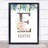 Floral Any Name Initial E Personalised Children's Wall Art Print