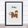 Monkey Initial Letter M Personalised Children's Wall Art Print