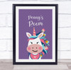 Unicorn With Flowers Purple Room Personalised Children's Wall Art Print