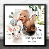 Cute Bunny Gold Detail Foliage Photo Mother's Day Square Personalised Gift Print