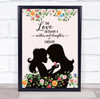 Silhouette Of Woman Holding Daughter Flowers Wall Print Personalised Gift Print