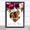Purple Floral Heart Photo Love You Mum Personalised Gift Art Print