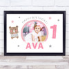 1st Birthday Girl Cute Bear Photo Personalised Gift Art Print