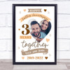 3 Years Together 3rd Wedding Anniversary Leather Photo Personalised Gift Print