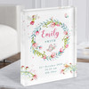 New Baby Birth Details Christening Nursery Fairy Floral Wreath Acrylic Block