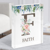 Floral Any Name Initial F Personalised Acrylic Block