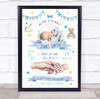 New Baby Birth Details Nursery Christening Banner Blue Photo Keepsake Gift Print