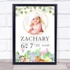 Birth Details Nursery Christening New Baby Zoo Animals Photo Keepsake Gift Print