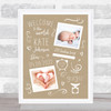 New Baby Birth Details Typographic Doodle 2 Photos Neutral Keepsake Gift Print