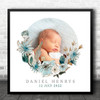 New Baby Birth Details Christening Nursery Square Floral Photo Blue Gift Print