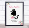 Silhouette Of Woman With Graduation Hat And Pink Flowers Personalised Gift Print