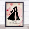 Wedding Couple Silhouette Wedding Date Personalised Wall Art Gift Print