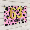 Dalmatian Print Gold Heart Baby Pink 3D Modern Acrylic Door Number House Sign