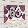 Abstract Gold Splatter Plum Purple 3D Modern Acrylic Door Number House Sign
