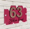 Paint Effect Wash Dusky Berry Red 3D Modern Acrylic Door Number House Sign