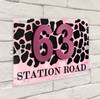 Animal Print Pattern Baby Pink 3D Modern Acrylic Door Number House Sign