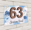 Floral Blue Flowers Chic 3D Modern Acrylic Door Number House Sign