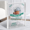 New Baby Birth Details Nursery Christening Green Photo Typographic Acrylic Block