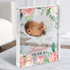 Birth Details Nursery Christening New Baby Floral Pink Rose Photo Acrylic Block