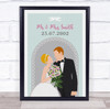 Blonde Hair Bride & Orange Hair Groom Anniversary Personalised Gift Print