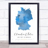Germany Special Date Watercolour Blue Grey Hearts Personalised Gift Print