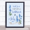 Larkspur July Summer Birthday Flower Blue Watercolour Personalised Gift Print