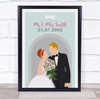 Orange Hair Bride & Blonde Hair Groom Anniversary Personalised Gift Print