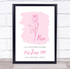 Rose June Flower Month Birthday Line Art Wash Personalised Gift Print