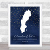 Sweden Special Date Midnight Watercolour Sparkles Personalised Gift Print