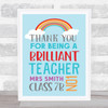 Thank You Teacher Rainbow Typographic Bright Class Personalised Gift Print