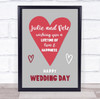 Wedding Day Heart Married Red Heart Name Typographic Personalised Gift Print