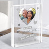 Happy Engagement Couple Special Date Heart Photo Silver Gift Acrylic Block