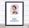 Remembering Queen Elizabeth II Memorial Flowers Pink Blue Gold Art Poster Print