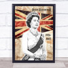 Vintage Flag Memorial Queen Elizabeth II Art Poster Print