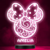 Girls Minnie Mouse Swirls Bow Personalised Gift Colour Change Lamp Night Light
