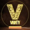 Floral Font letter Initial V Personalised Gift Lamp Night Light