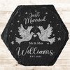 Hexagon Slate Doves Just Married Newlyweds Wedding Day Gift Personalised Coaster