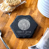Hexagon Slate Our New Home Floral Couple Names Address Gift Personalised Coaster
