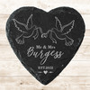 Heart Slate Doves Wedding Day Rings Newlyweds Gift Personalised Coaster