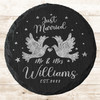 Round Slate Doves Just Married Newlyweds Wedding Day Gift Personalised Coaster