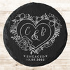 Round Slate Heart Wreath Engagement Date Initials Gift Personalised Coaster