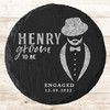 Round Slate Groom To Be Tuxedo Engagement Date Gift Personalised Coaster