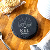 Round Slate Holding Pinky's Valentine's Initials Gift Personalised Coaster