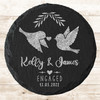 Round Slate Love Birds Couple Heart Engagement Date Gift Personalised Coaster