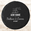 Round Slate New Home Birds House Doodle Couple Family Gift Personalised Coaster