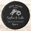 Round Slate New Home House Keys Couple Adventure Gift Personalised Coaster