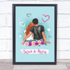 Blue Pink Hearts Romantic Gift For Him or Her Personalised Couple Print