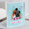 Blue Pink Hearts Romantic Gift For Him or Her Personalised Couple Acrylic Block
