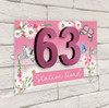 Pink Butterfly Flowers Floral 3D Acrylic House Address Sign Door Number Plaque